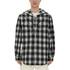 AIE Men's Plaid Western Shirt with Hood and Lace-Up Detail Men MULTICOLOUR